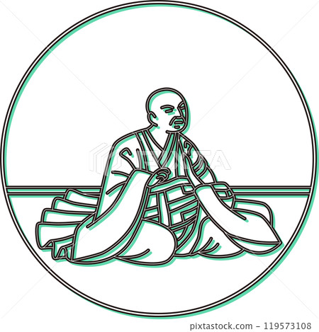 彩色陰影圓形百人一術西行星 119573108