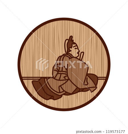 Simple circular wood carving of Hyakunin Isshu, former Prime Minister Simple circular wood carving of Hyakunin Isshu, former Prime Minister 119573177