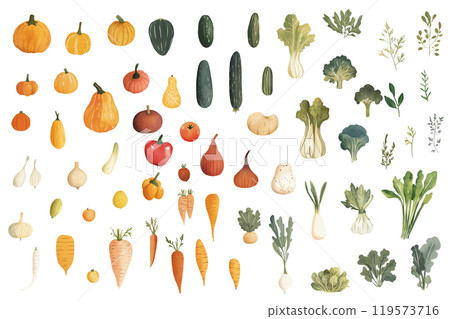 Watercolor vegetable illustration set 119573716