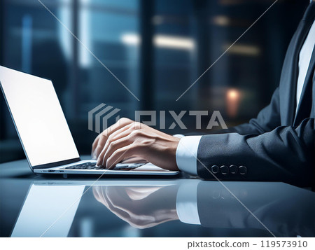 使用筆記本電腦的人的手 119573910