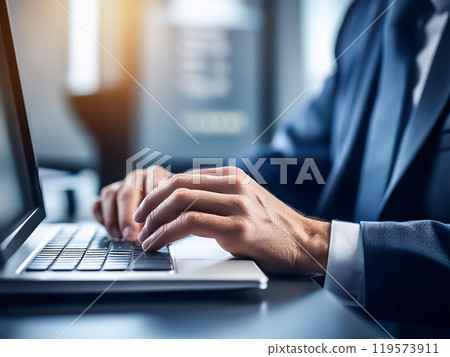 Man's hand using a laptop 119573911