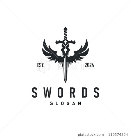 Black silhouette design logo sword war equipment impression blade power Black silhouette design logo sword war equipment impression blade power 119574234