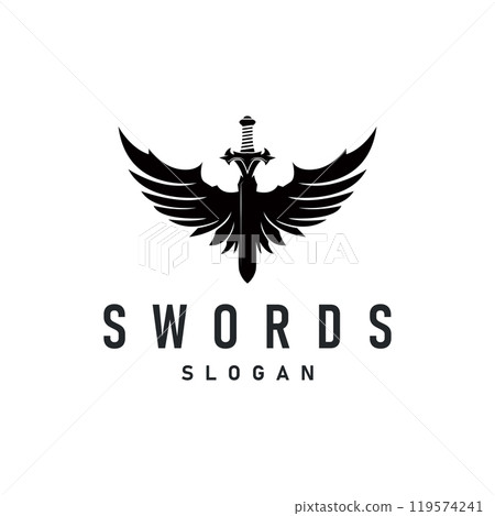 Black silhouette design logo sword war equipment impression blade power Black silhouette design logo sword war equipment impression blade power 119574241