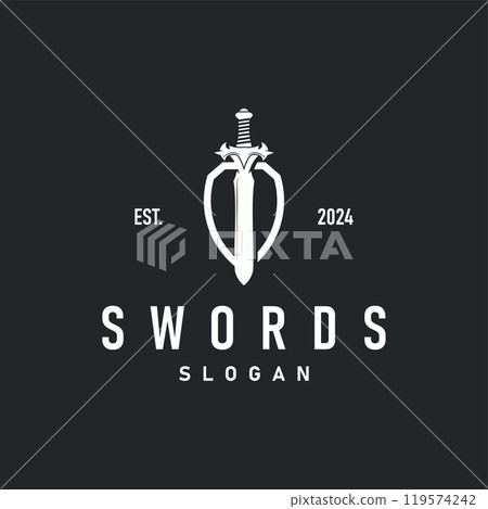 Black silhouette design logo sword war equipment impression blade power Black silhouette design logo sword war equipment impression blade power 119574242