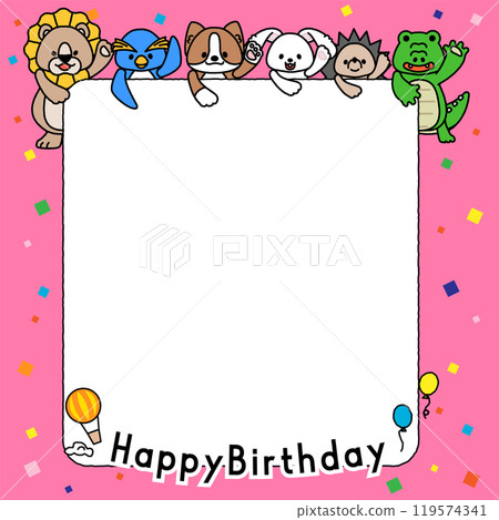 來自可愛動物的訊息框 2C 慶祝您的生日 119574341