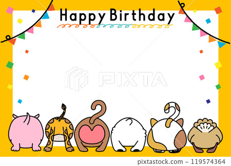 Frame 3 for birthdays featuring cute animals with their tails facing you 119574364