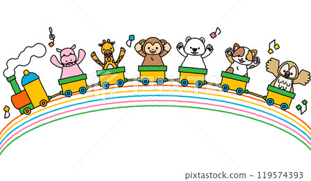 火車上有可愛動物的消息框 2B 火車上有可愛動物的消息框 2B 119574393