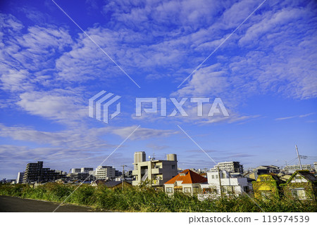 從市川江戶川河岸看秋天的天空和流雲 從市川江戶川河岸看秋天的天空和流雲 119574539