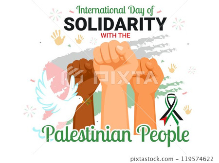International Day of Solidarity with the Palestinian People Vector Illustration on 29 November, Featuring the Palestine Waving Flag in a Background 119574622