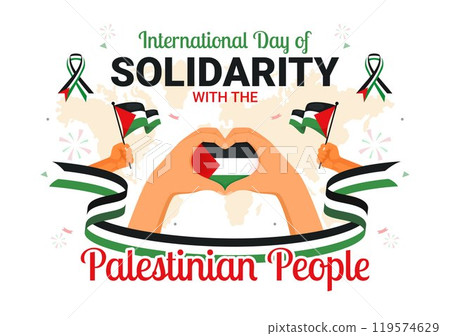 International Day of Solidarity with the Palestinian People Vector Illustration on 29 November, Featuring the Palestine Waving Flag in a Background 119574629