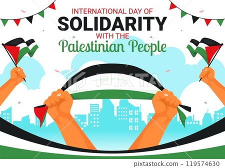 International Day of Solidarity with the Palestinian People Vector Illustration on 29 November, Featuring the Palestine Waving Flag in a Background 119574630
