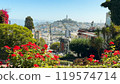 Aerial view of Lombard Street, famous for its winding slope (San Francisco, USA) 119574714