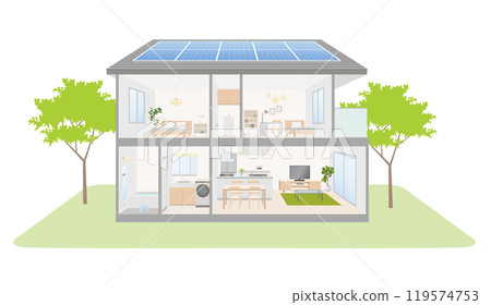 Cross-section illustration of an eco-friendly house 119574753