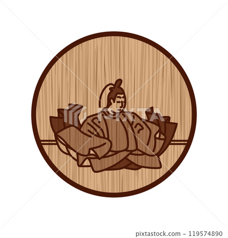Simple circular wood carving of Hyakunin Isshu poems, Juntoku-in Temple Simple circular wood carving of Hyakunin Isshu poems, Juntoku-in Temple 119574890