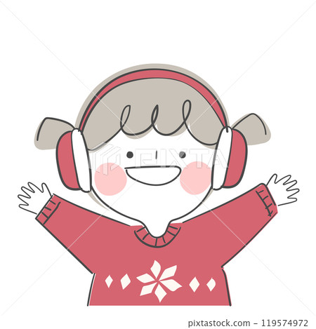 An illustration of a character in  earmuffs and a sweater. 119574972