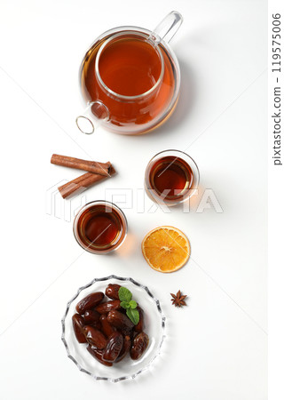 Turkish tea in a transparent glass teapot Turkish tea in a transparent glass teapot 119575006