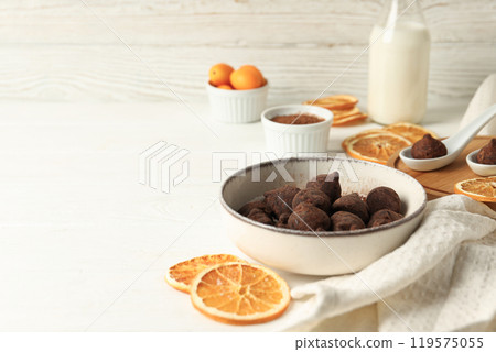 Chocolate truffles, concept of delicious sweet food 119575055