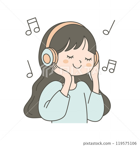 Cute Girl Cartoon Character Listening Music with Headphone 119575106