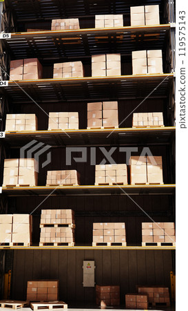 In The Small Warehouse, 3D illustration Background for advertising and wallpaper in building and warehouse scene. 3D rendering in decorative concept. 119575143