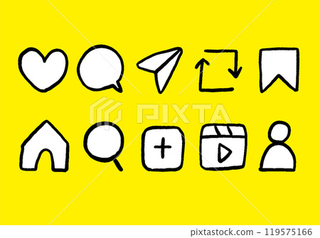 手繪風格社群媒體圖示設定黃色 119575166