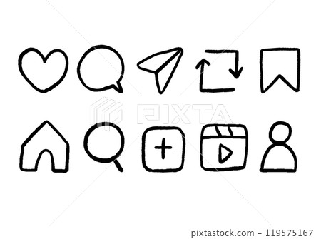 手繪風格社群媒體圖示集線 手繪風格社群媒體圖示集線 119575167