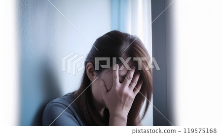 一個沮喪的女人抱著頭 119575168