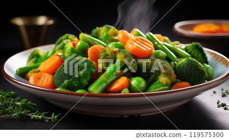 在其他地方看起來很美味的蒸蔬菜 119575300