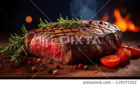 Delicious grilled steak meat 119575302