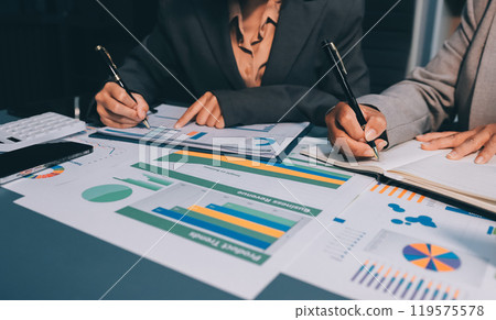 Team of business people are meeting to analyze data for marketing plan,Market research reports and income statistics, Financial and Accounting concept. Team of business people are meeting to analyze data for marketing plan,Market research reports and income statistics, Financial and Accounting concept. 119575578