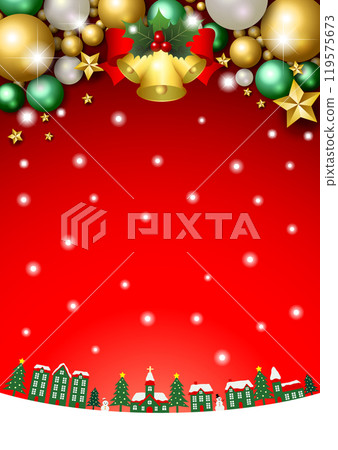 聖誕背景，城市景觀，裝飾品，紅色，垂直，雪，可愛，插圖 119575673
