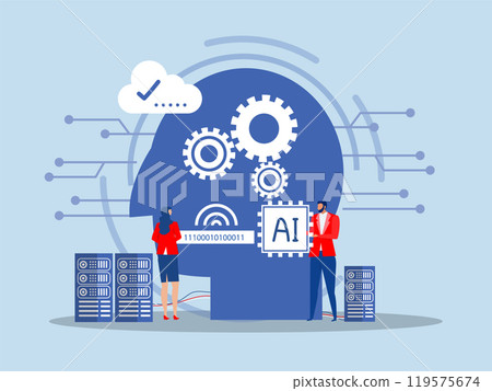 Artificial Intelligence concept ,artificial intelligence technology futuristic, AI, with brain Machine future cooperation vector illustrator 119575674