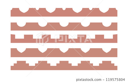 Traditional geometric arabic shape border. Oriental abstract arch medina, old city roof top seamless border pattern brown. Traditional geometric arabic shape border. Oriental abstract arch medina, old city roof top seamless border pattern brown. 119575804