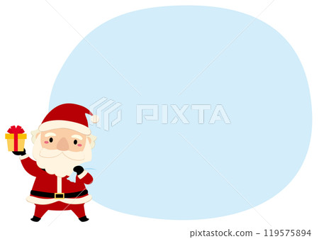 Christmas speech bubble frame of Santa Claus holding a gift/ 119575894