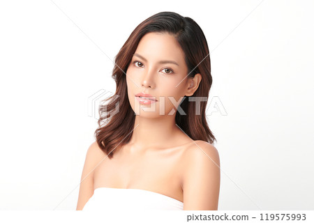 Beautiful young asian woman with clean fresh skin on white background, Face care, Facial treatment, Cosmetology, beauty and spa, Asian women portrait. 119575993