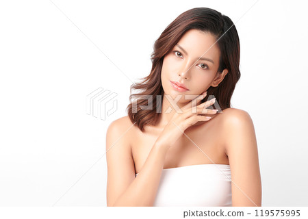 Beautiful young asian woman with clean fresh skin on white background, Face care, Facial treatment, Cosmetology, beauty and spa, Asian women portrait. 119575995