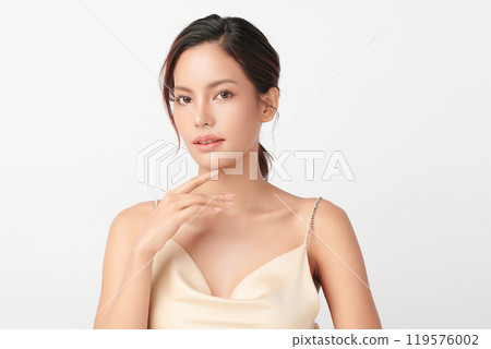 Beautiful young asian woman with clean fresh skin on white background, Face care, Facial treatment, Cosmetology, beauty and spa, Asian women portrait. Beautiful young asian woman with clean fresh skin on white background, Face care, Facial treatment, Cosmetology, beauty and spa, Asian women portrait. 119576002