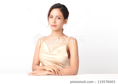 Beautiful young asian woman with clean fresh skin on white background, Face care, Facial treatment, Cosmetology, beauty and spa, Asian women portrait. 119576003