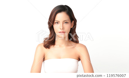 Beautiful young asian woman with clean fresh skin on white background, Face care, Facial treatment, Cosmetology, beauty and spa, Asian women portrait. Beautiful young asian woman with clean fresh skin on white background, Face care, Facial treatment, Cosmetology, beauty and spa, Asian women portrait. 119576007