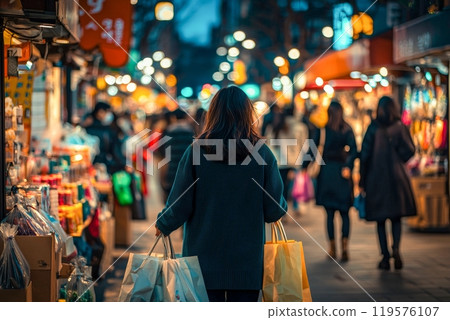 Bustling shopping streets at night 119576107