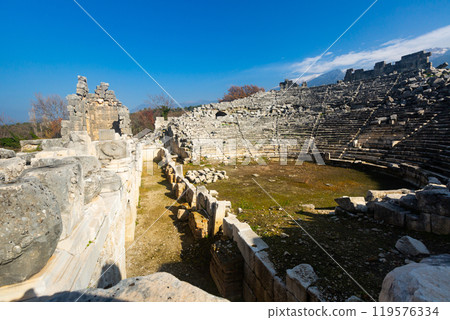 The ruins of an ancient Roman theater in Tlos, Turkey. The ruins of an ancient Roman theater in Tlos, Turkey. 119576334