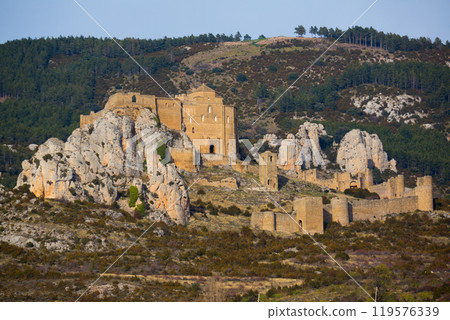 Medieval castle of Loarre on mountainside 119576339