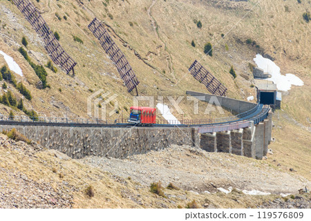 Red funicular to Niesen mountain in Switzerland 119576809