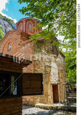Church Holy Mother of God Zahumska, built in 1299, on a shores of Ohrid Lake in North Macedonia Church Holy Mother of God Zahumska, built in 1299, on a shores of Ohrid Lake in North Macedonia 119576844