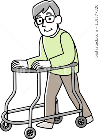 Elderly man using a walker Elderly man using a walker 119577320