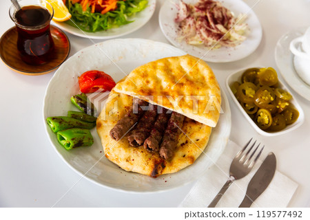 A traditional Turkish dish called Shish Kefte (Isparta sis Kofte). 119577492