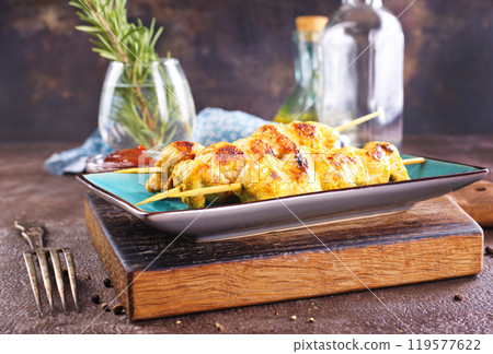 Chicken grilled kebab with rosemary oil and spice Chicken grilled kebab with rosemary oil and spice 119577622