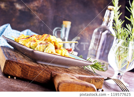 Chicken grilled kebab with rosemary oil and spice Chicken grilled kebab with rosemary oil and spice 119577625