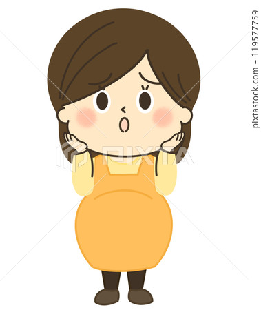 Illustration of a pregnant woman who is unsure what to do 119577759