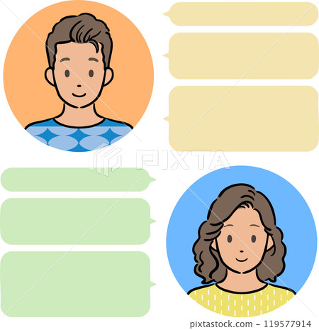 Male and female SNS chat screen illustration material Vector Icon Foreigner Japanese Male and female SNS chat screen illustration material Vector Icon Foreigner Japanese 119577914
