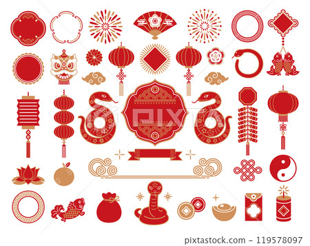 2025 snake and Chinese New Year illustration set 119578097